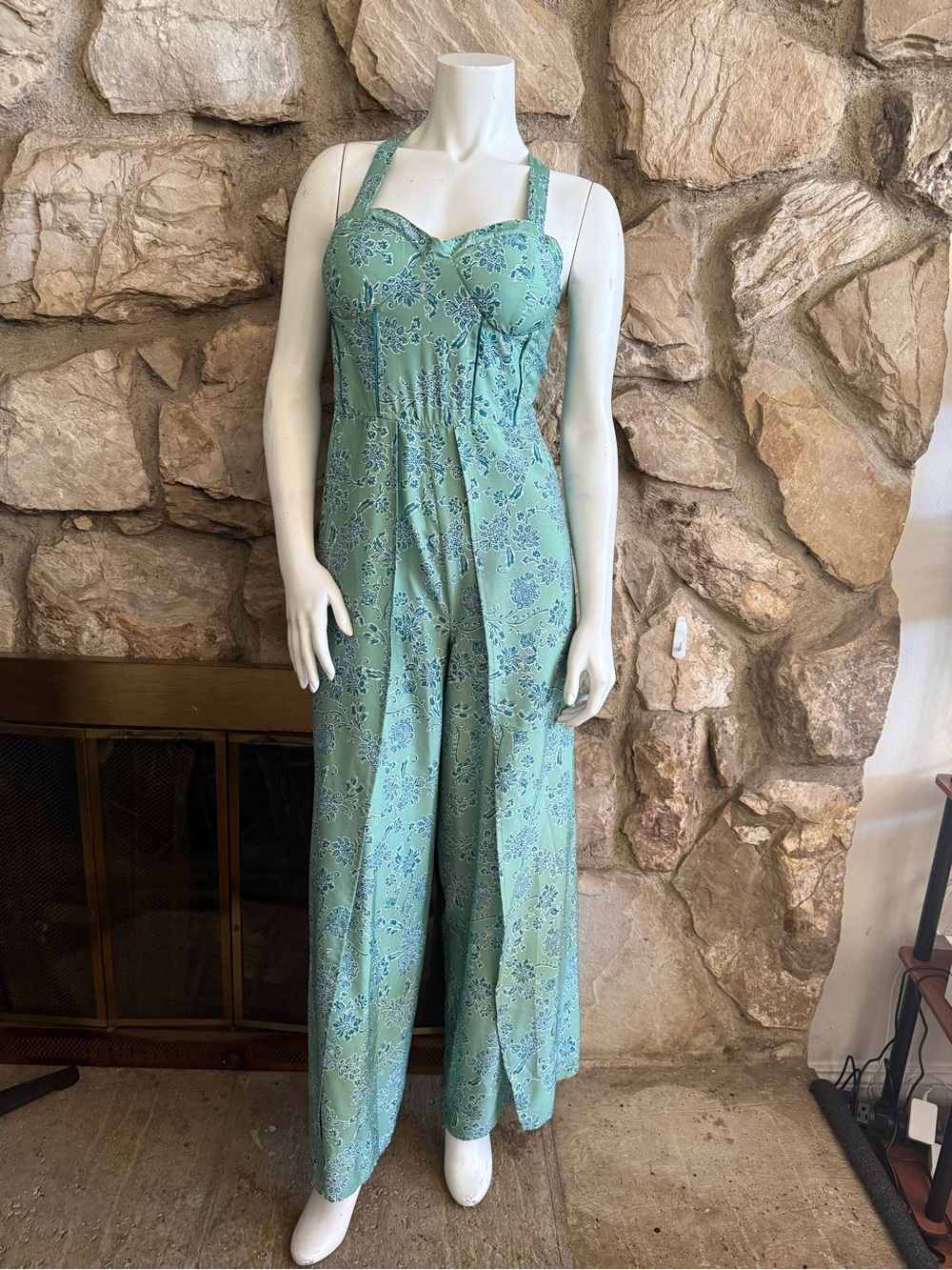 Mint Green Floral Wide-Leg Jumpsuit
